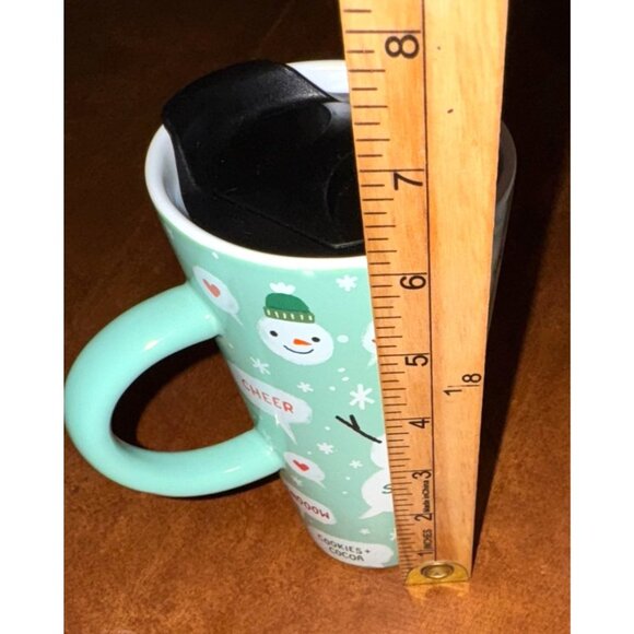 Set Of 2 Holiday Ceramic Travel Mugs With Lids Snowman & Floral Designs 16 Oz - Picture 5 of 7